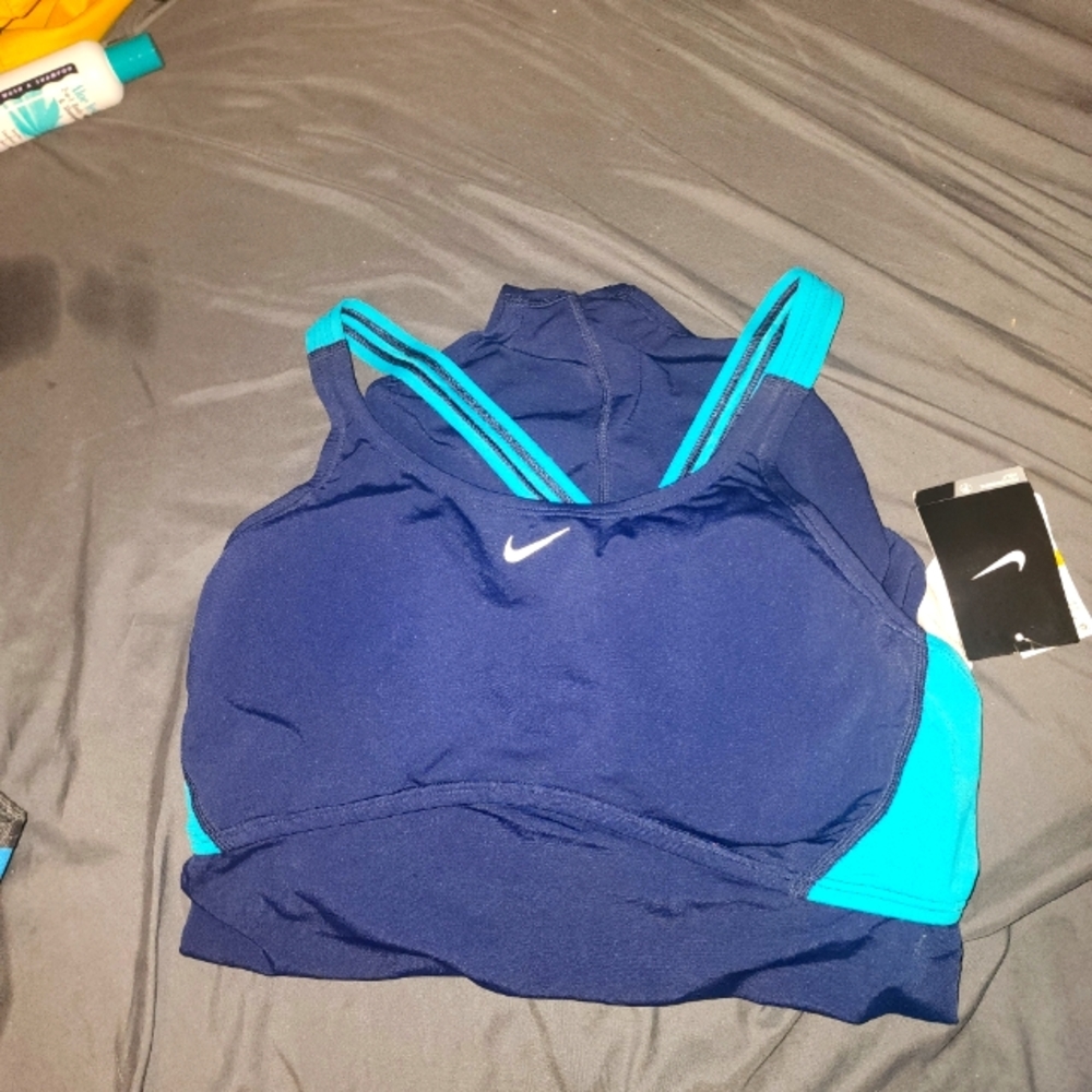 Nike one piece X Back swimwear, teal and dark blue, size 14.